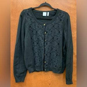 J. Jill Womens Cardigan Sweater Size Large Black Lace Front Jewel Buttons